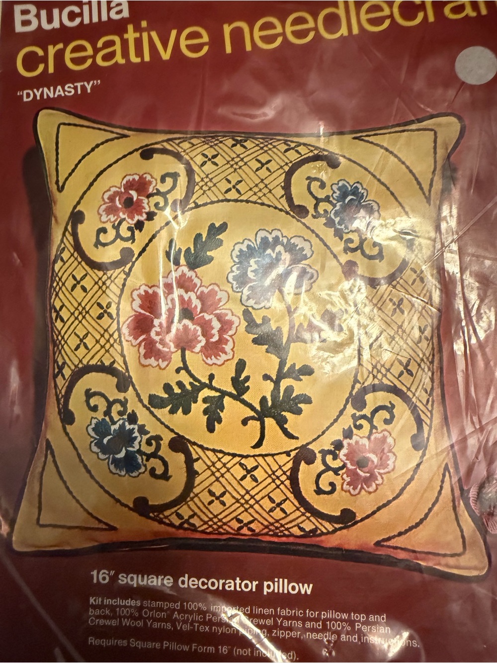 Bucilla Dynasty Yellow Floral Needlecraft Pillow Kit